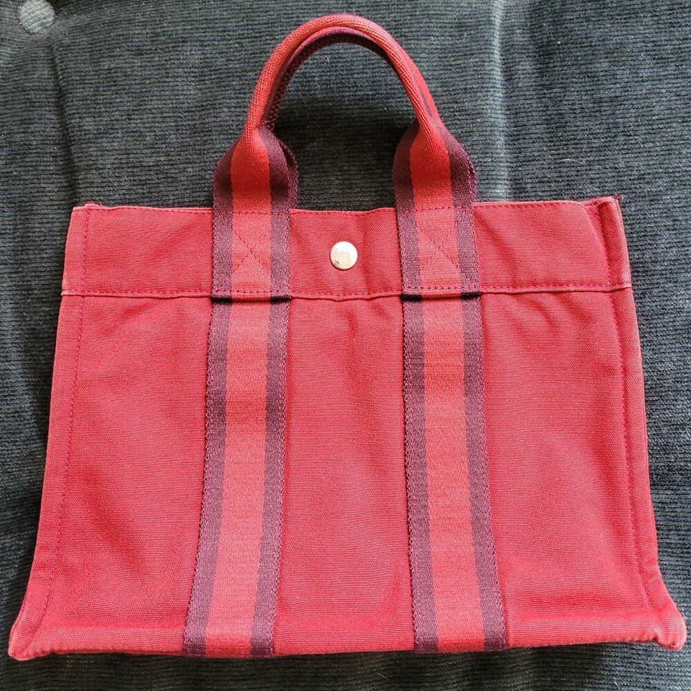 Hermes red canvas tote bag Small PM